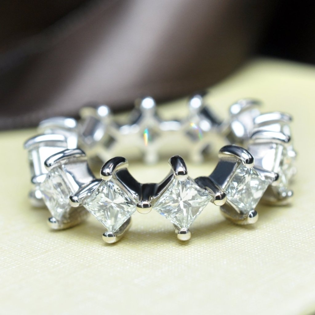 Certified 4.20 CT Princess Cut Diamond Eternity Ring in 18 KT White Gold