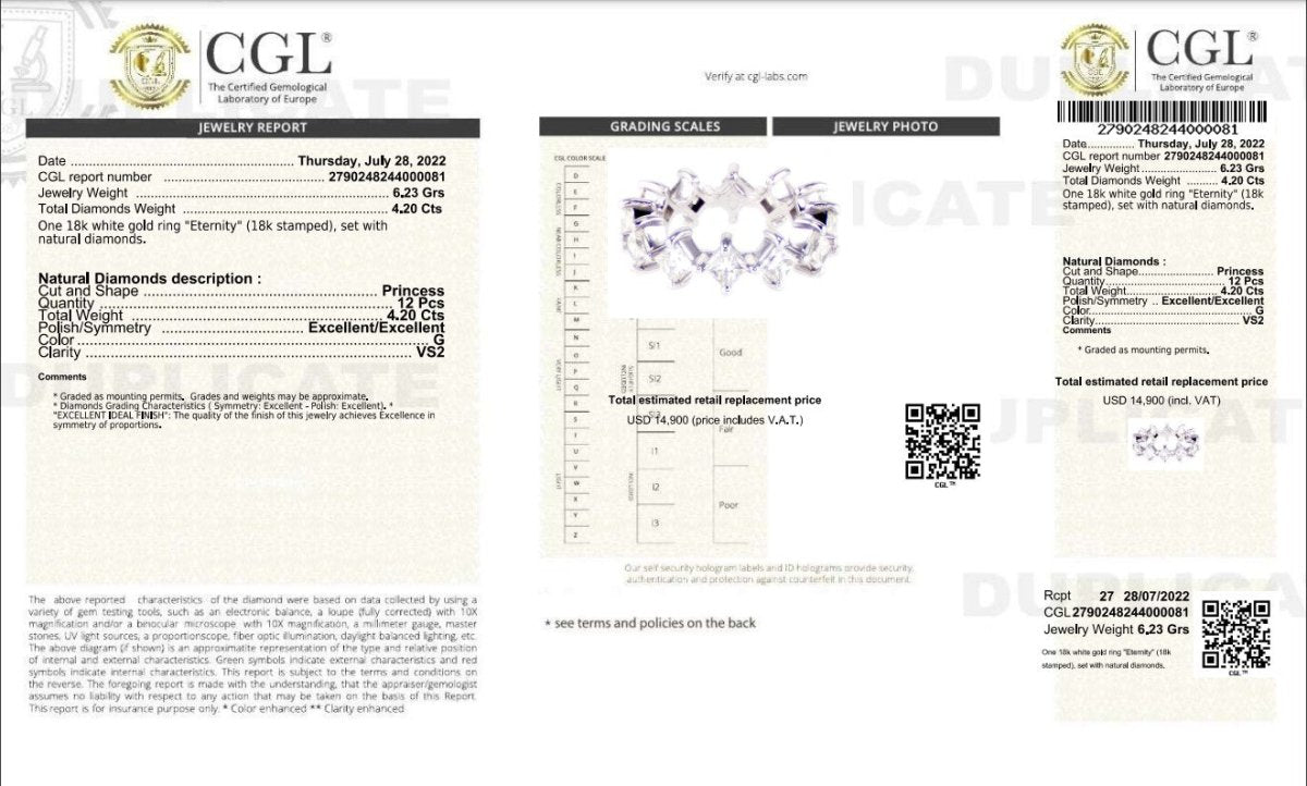 Certified 4.20 CT Princess Cut Diamond Eternity Ring in 18 KT White Gold