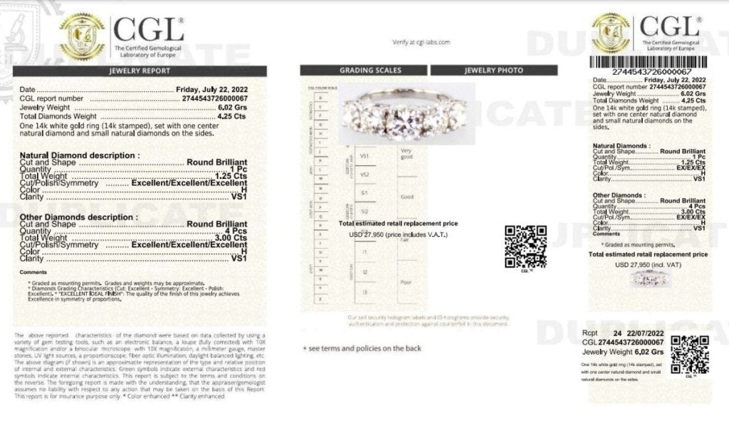 Certified 4.25CT Round Cut Engagement Ring in 14KT White Gold