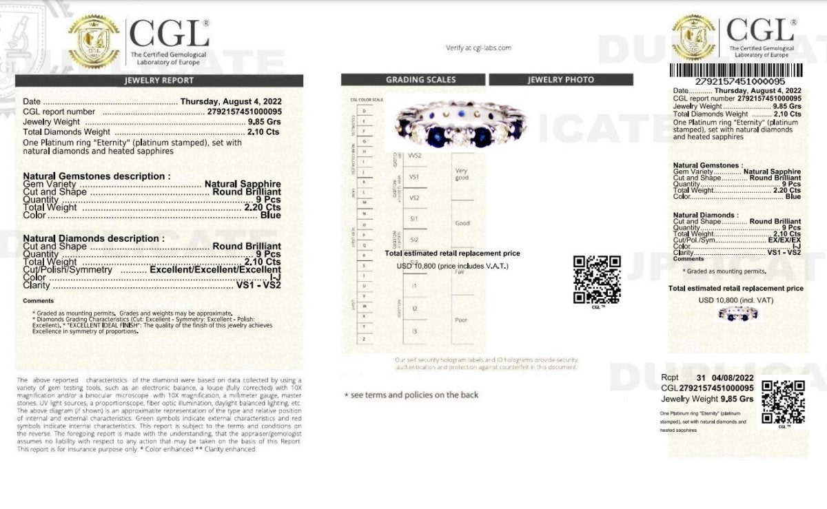 Certified 4.30CT Round Cut Diamond and Blue Sapphires Eternity Ring in Platinum