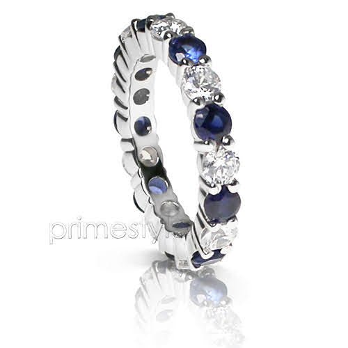 Certified 4.30CT Round Cut Diamond and Blue Sapphires Eternity Ring in Platinum - Primestyle.com