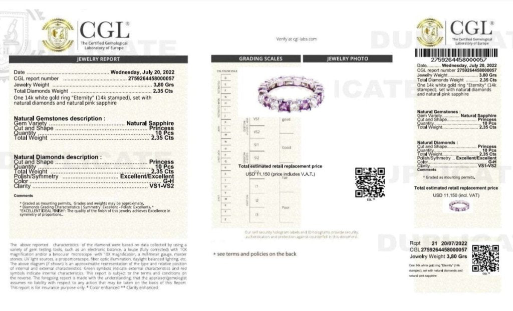 Certified 4.70CT Princess Cut Pink Sapphires & Diamond Eternity Ring in 14KT White Gold - Primestyle.com