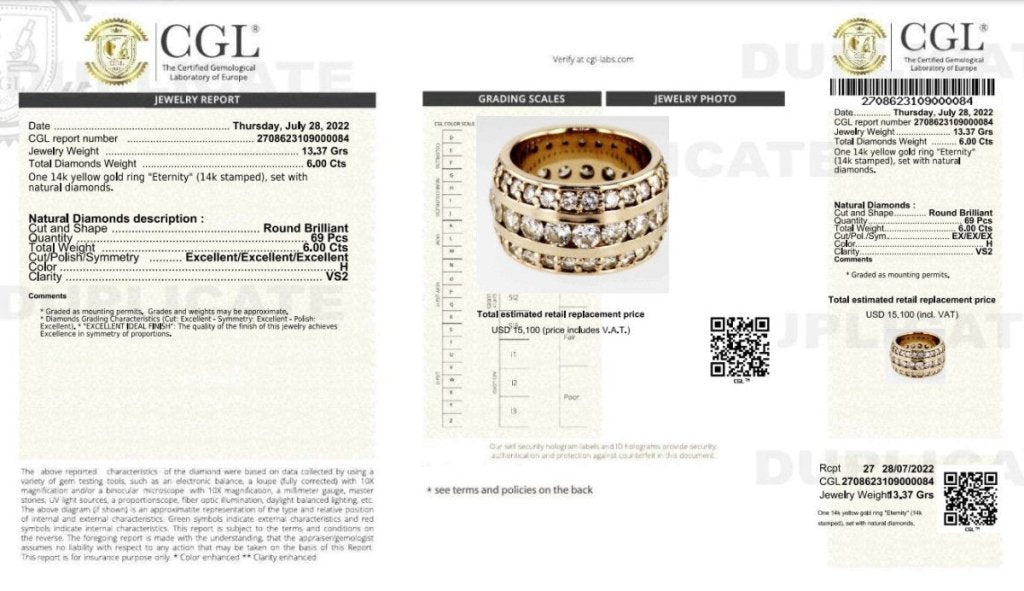 Certified 6.00 CT Round Cut Diamond Eternity Ring in 14KT Yellow Gold - Primestyle.com