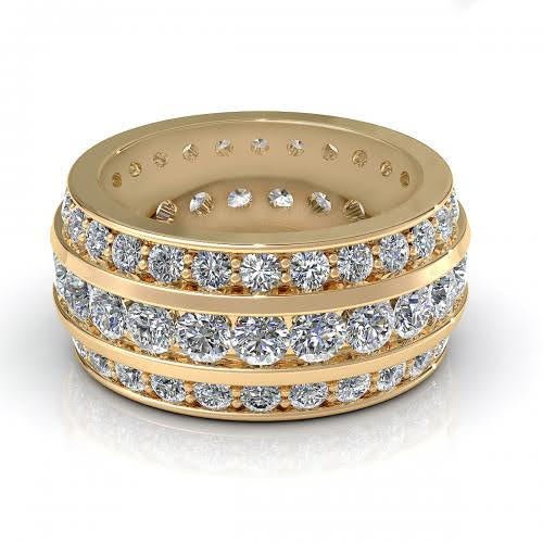 Certified 6.00 CT Round Cut Diamond Eternity Ring in 14KT Yellow Gold
