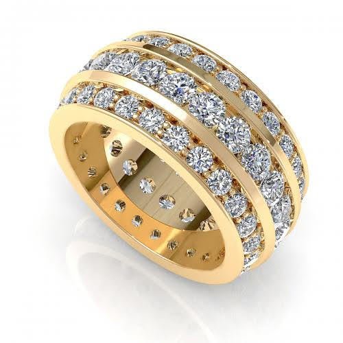 Certified 6.00 CT Round Cut Diamond Eternity Ring in 14KT Yellow Gold