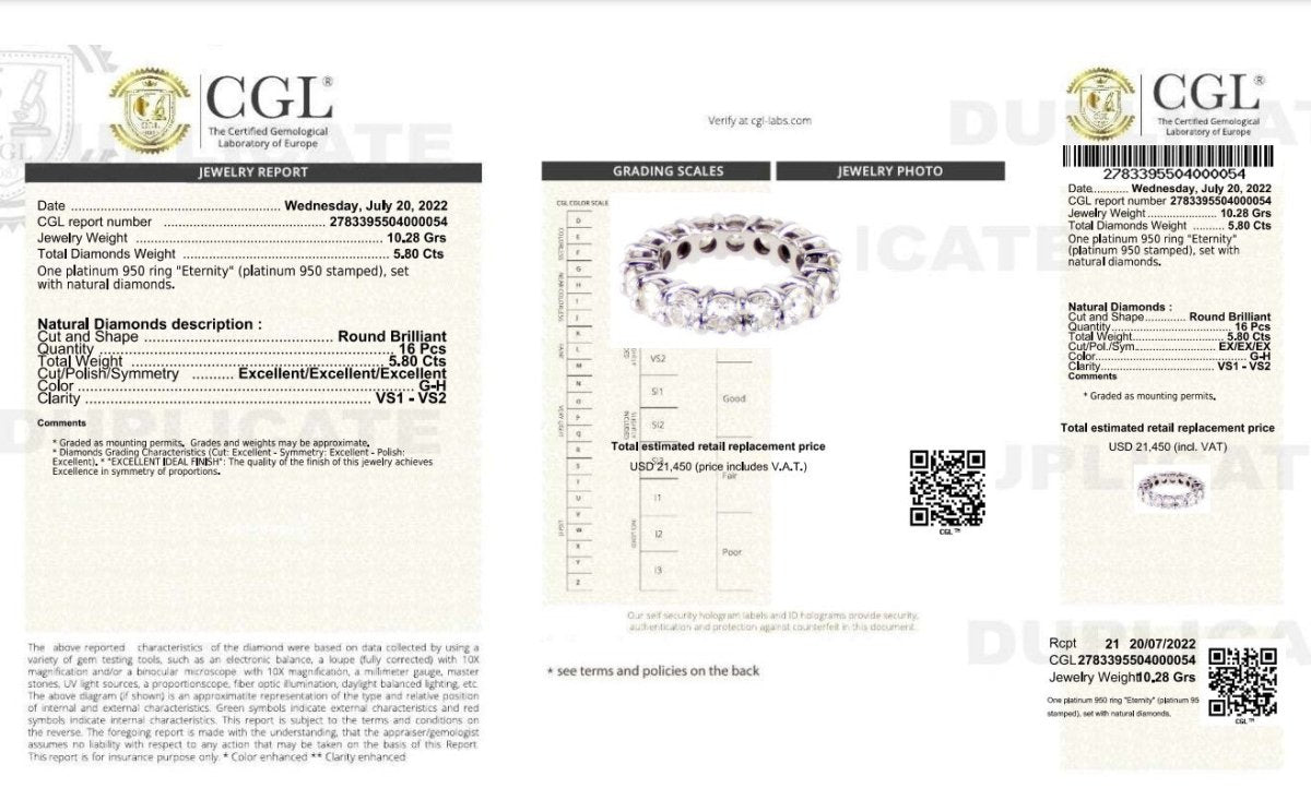 Certified 5.80CT Round Cut Diamond Eternity Ring in Platinum - Eternity Ring