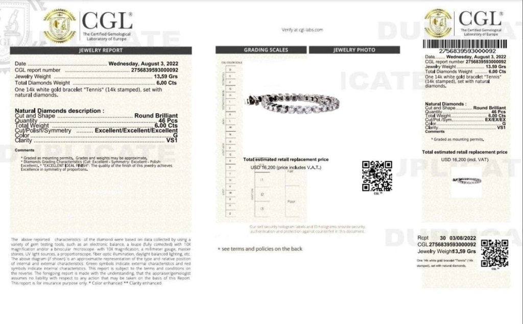 Certified 6.00CT Round Cut Diamond Tennis Bracelet in 14KT White Gold - Primestyle.com