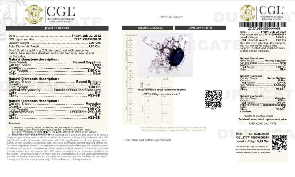 Certified 6.30CT Oval, Round, and Marquise Cut Diamond and Blue Sapphire Engagement Ring in 18KT White Gold - Primestyle.com