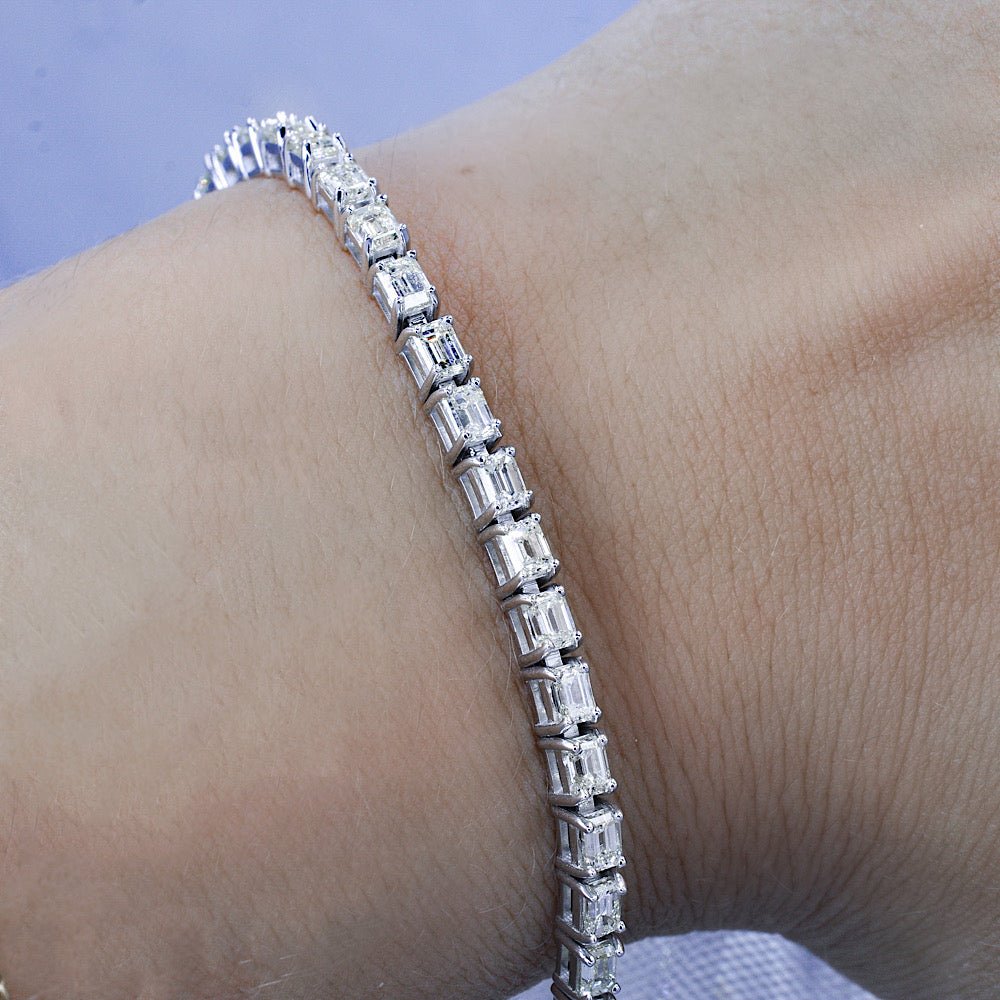 Certified 6.50CT Emerald Cut Diamond Tennis Bracelet in 18KT White Gold - Primestyle.com