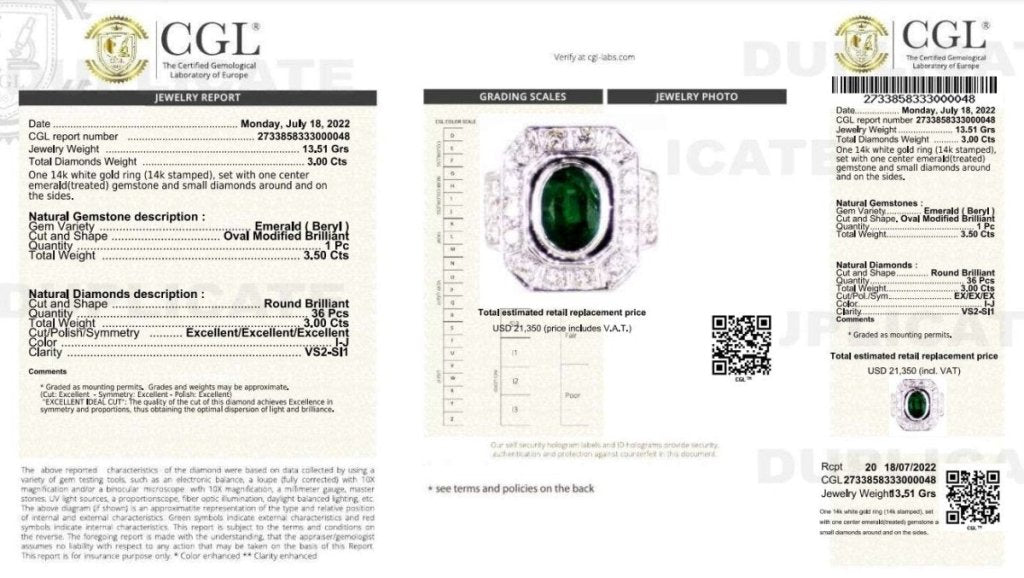 Certified 6.50CT Round and Oval Cut Diamond and Green Emerald Mens Ring in 14KT White Gold