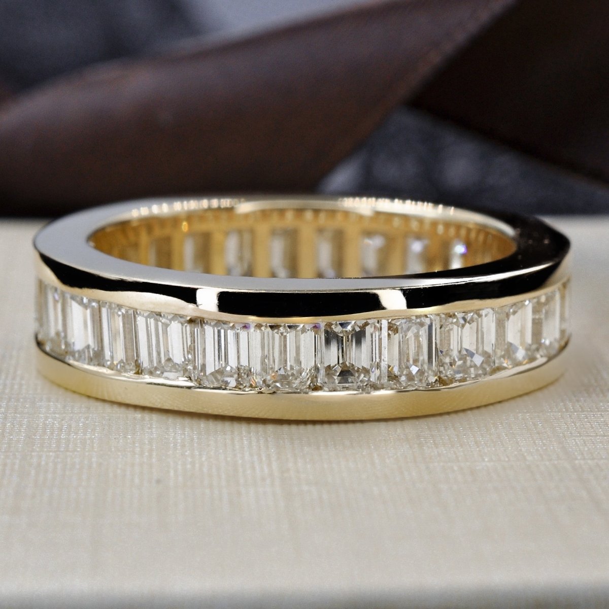 Certified 7.00CT Emerald Cut Diamond Eternity Ring in 14KT Yellow Gold - Primestyle.com