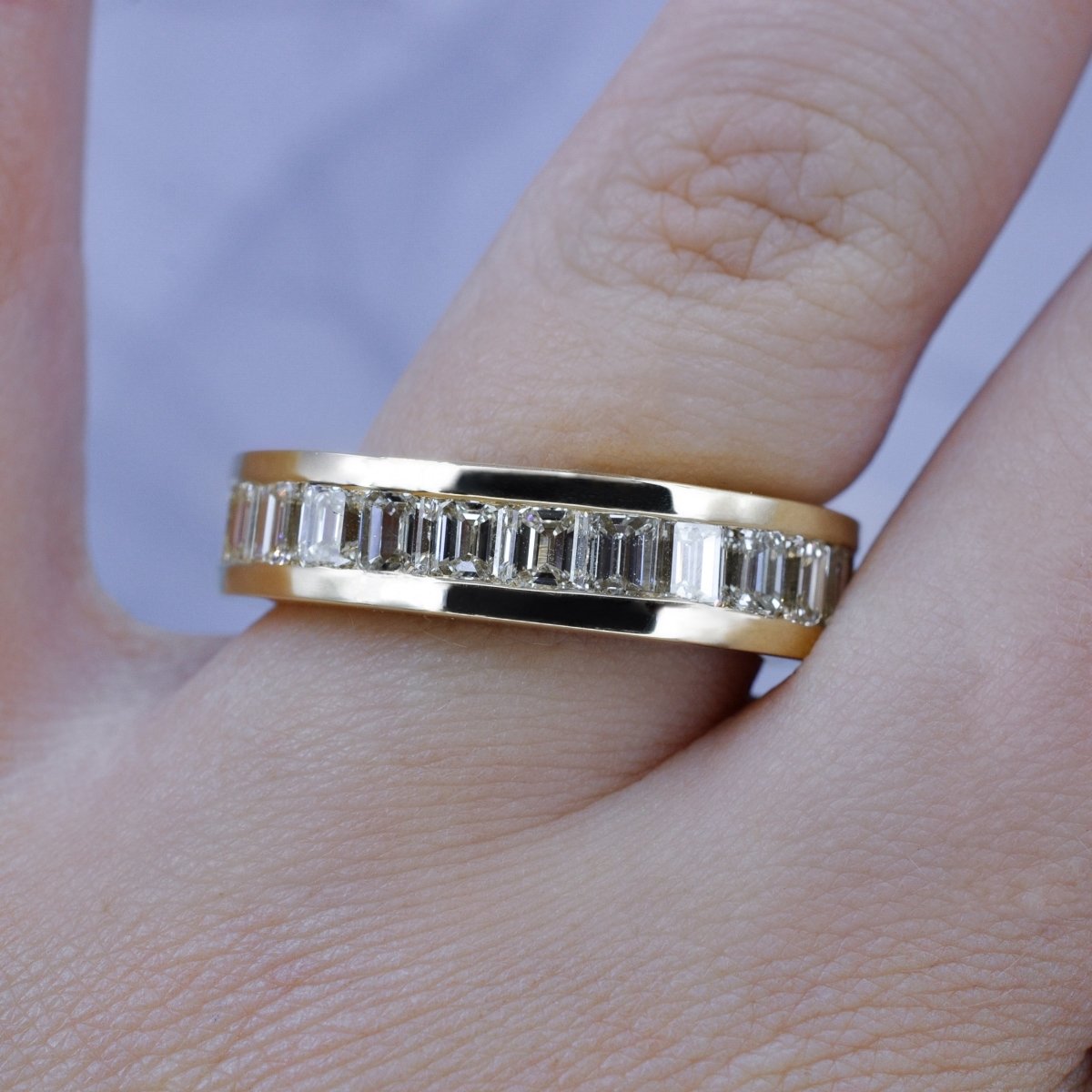 Certified 7.00CT Emerald Cut Diamond Eternity Ring in 14KT Yellow Gold - Primestyle.com