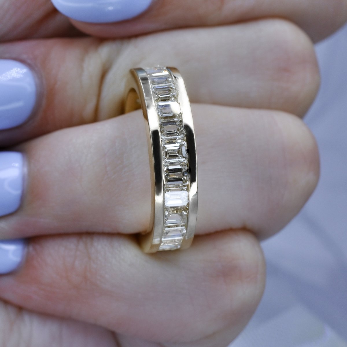 Certified 7.00CT Emerald Cut Diamond Eternity Ring in 14KT Yellow Gold - Primestyle.com