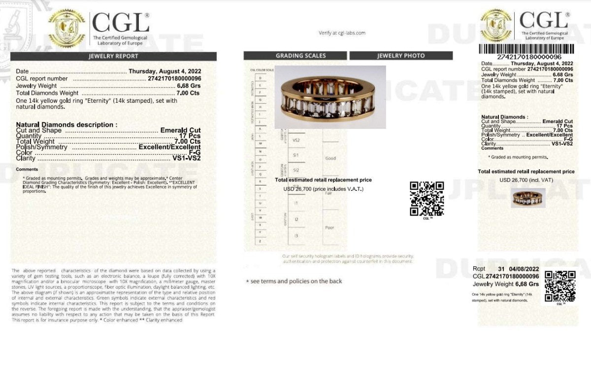 Certified 7.00CT Emerald Cut Diamond Eternity Ring in 14KT Yellow Gold - Primestyle.com
