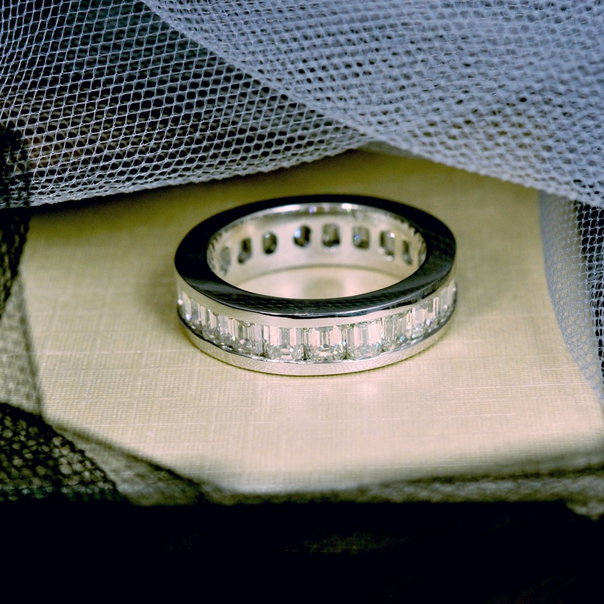 Certified 7.00CT Emerald Cut Diamond Eternity Ring in Platinum - Primestyle.com