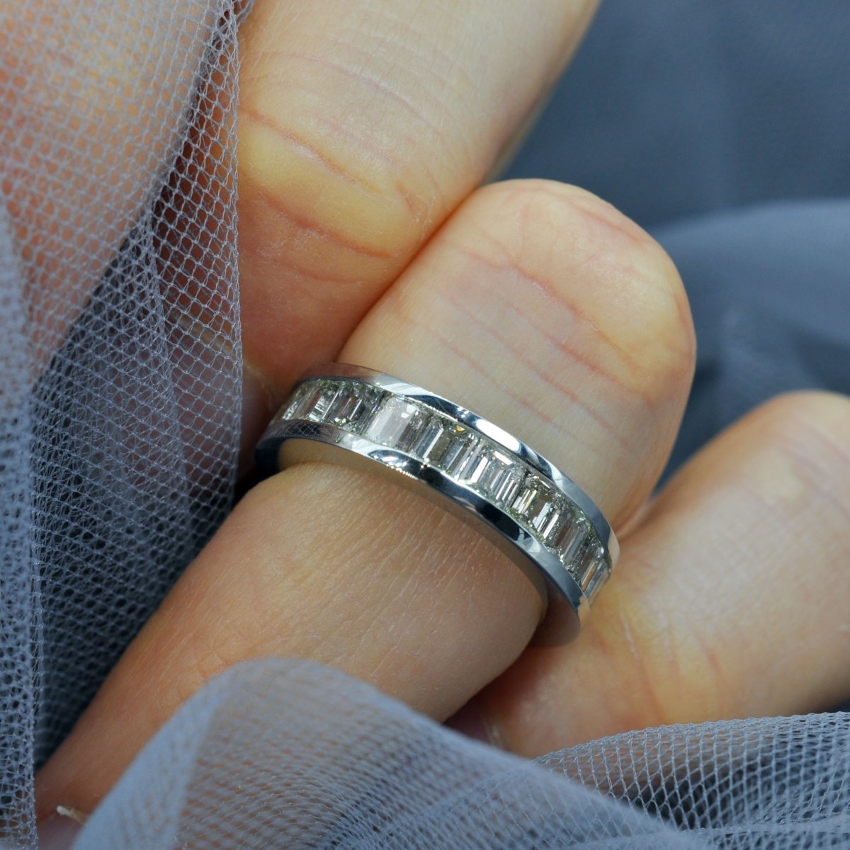 Certified 7.00CT Emerald Cut Diamond Eternity Ring in Platinum - Primestyle.com