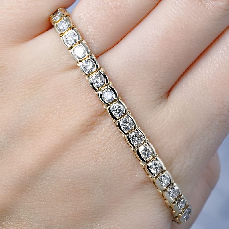 Certified 7.30CT Round Cut Diamond Tennis Bracelet in 14KT Yellow Gold - Primestyle.com