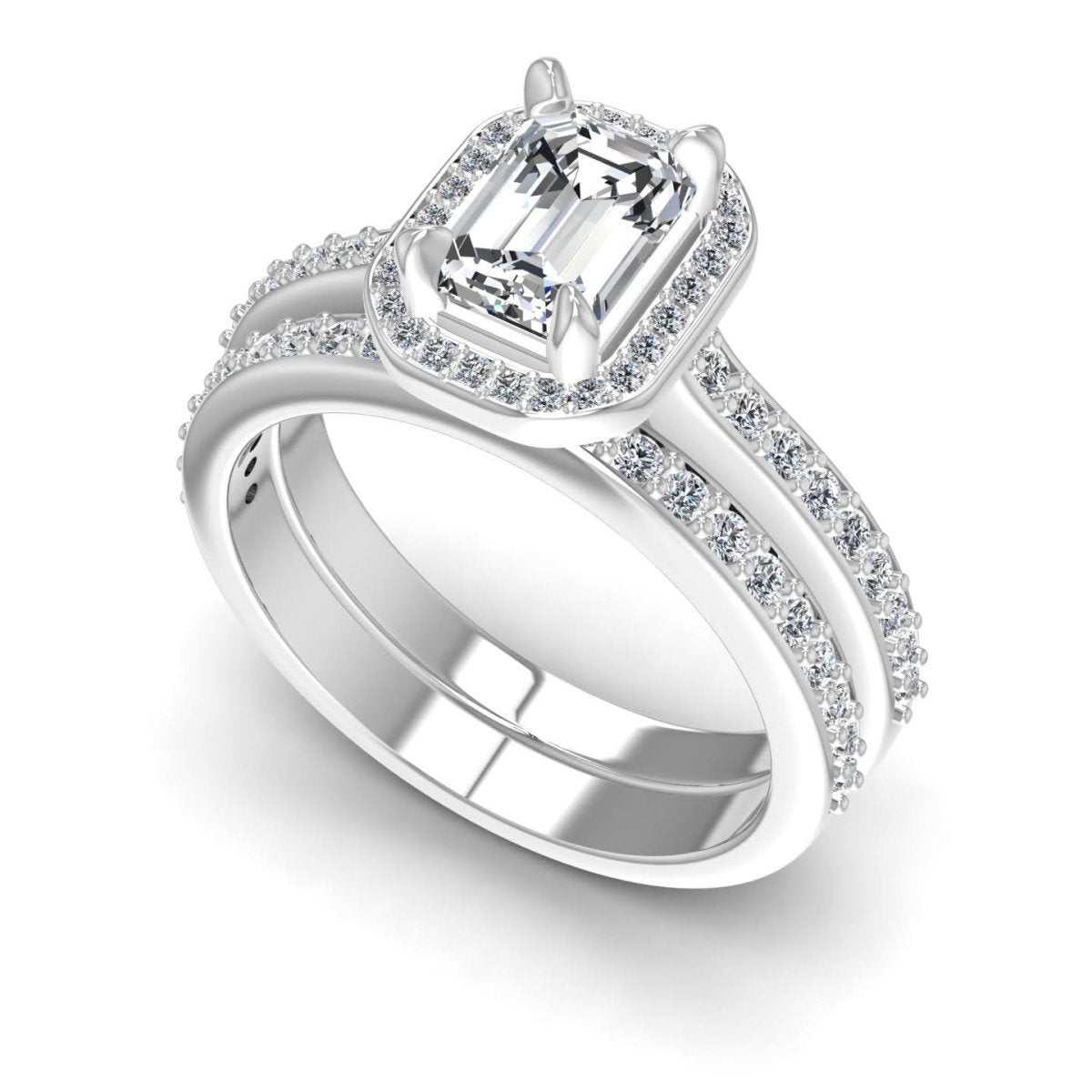 Chic 1.00 CT Diamond Emerald and Round cut Bridal Set in 14 KT White Gold - Primestyle.com