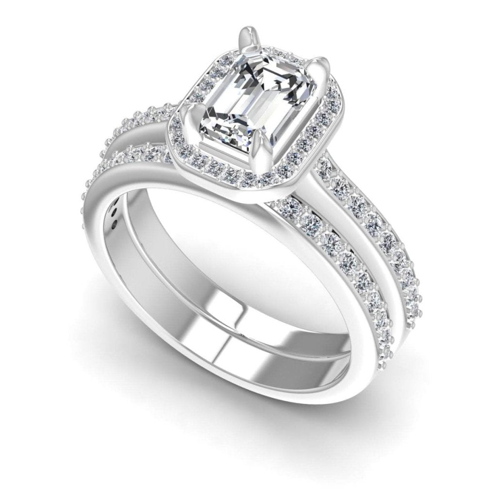 Chic 1.00 CT Diamond Emerald and Round cut Bridal Set in 14 KT White Gold