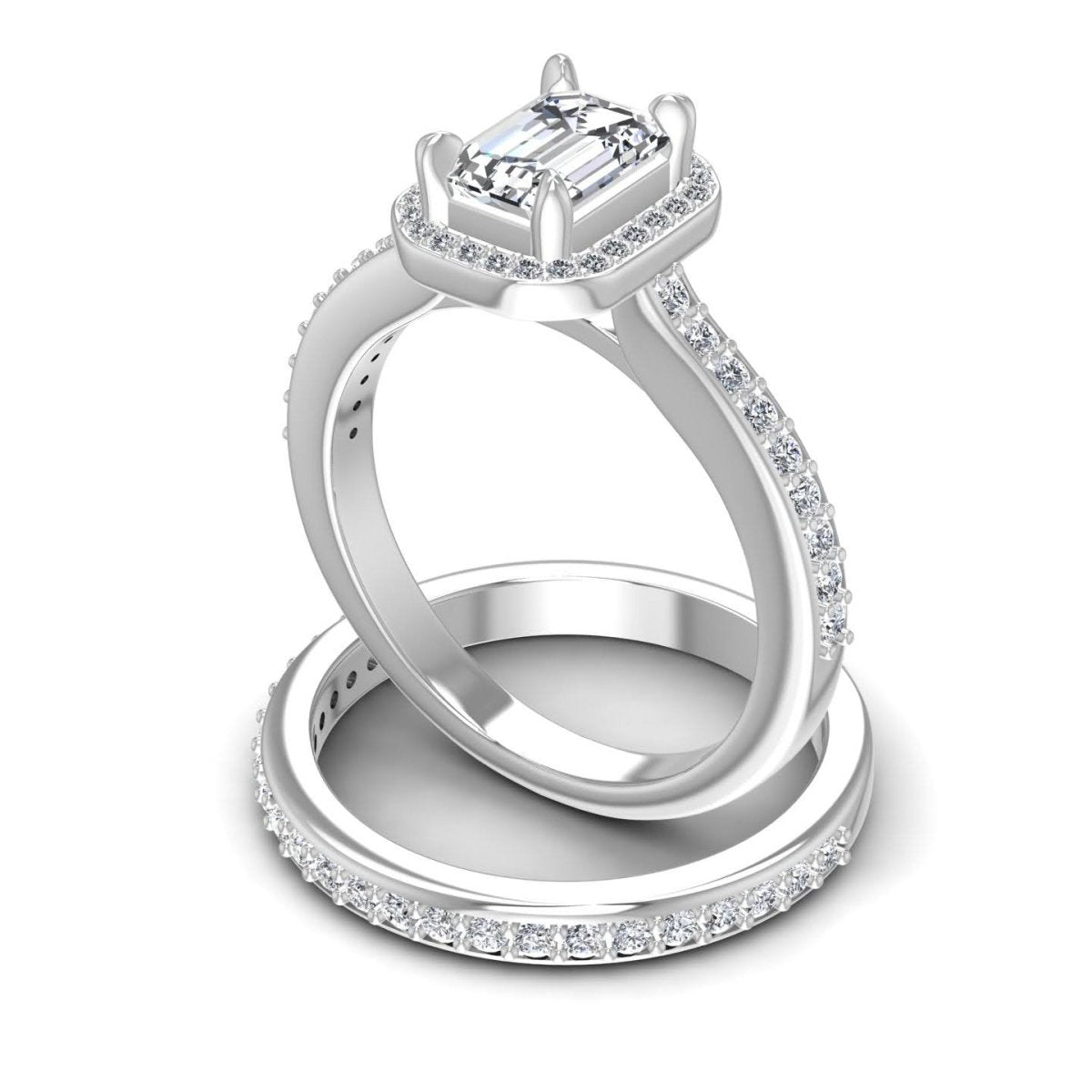 Chic 1.00 CT Diamond Emerald and Round cut Bridal Set in 14 KT White Gold