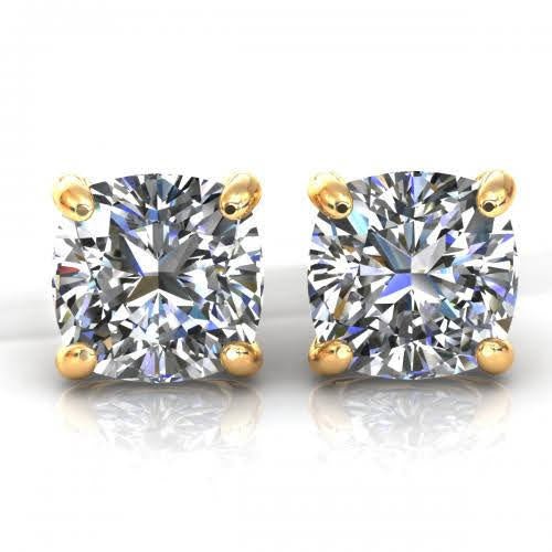 Chosen 0.50CT Cushion Cut Diamond Stud Earrings in 14KT Yellow Gold - Primestyle.com