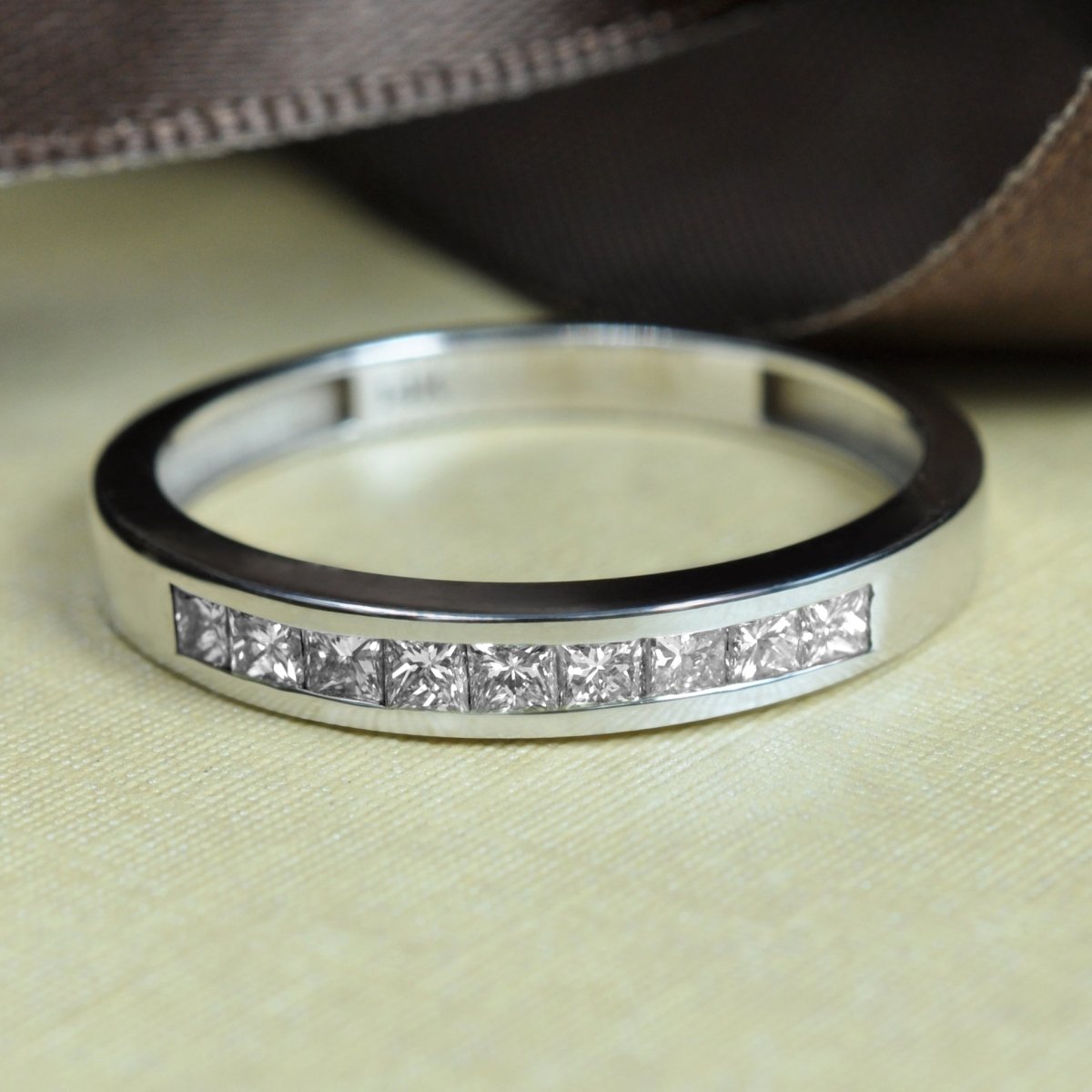 Chosen 0.65 CT Princess Cut Diamond Wedding Band in 14KT White Gold - Primestyle.com