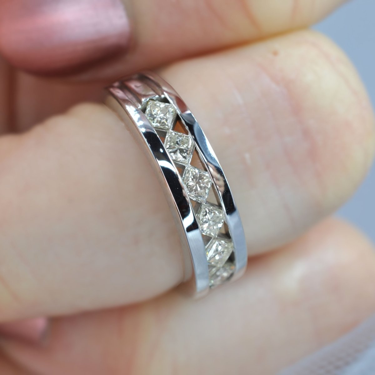 Classy 0.90CT Princess Cut Diamond Wedding Band in 14KT White Gold - Primestyle.com