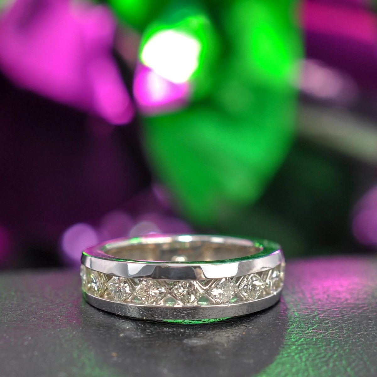 Classy 0.90CT Princess Cut Diamond Wedding Band in 14KT White Gold