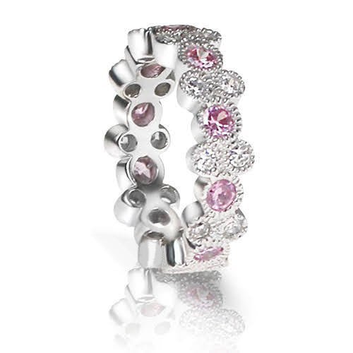 Classy 1.90CT Round Cut Diamond & Pink Sapphires Eternity Ring in 14KT White Gold - Primestyle.com