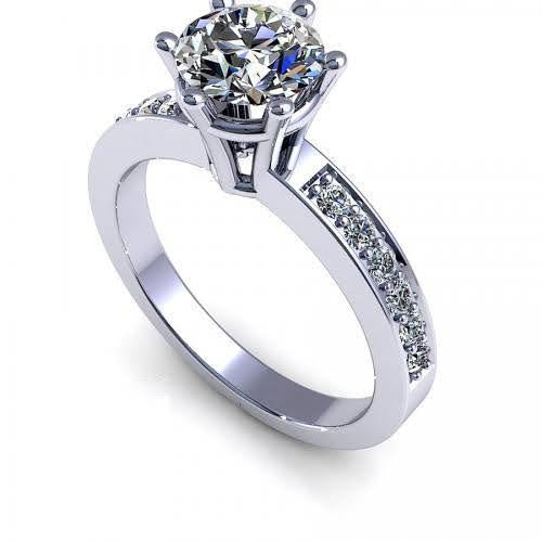 Cost - Effective 0.70 CT Round Cut Diamond Engagement Ring in 14 KT White Gold - Primestyle.com