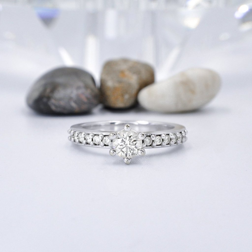 Cost - Effective 0.70 CT Round Cut Diamond Engagement Ring in 14 KT White Gold - Primestyle.com