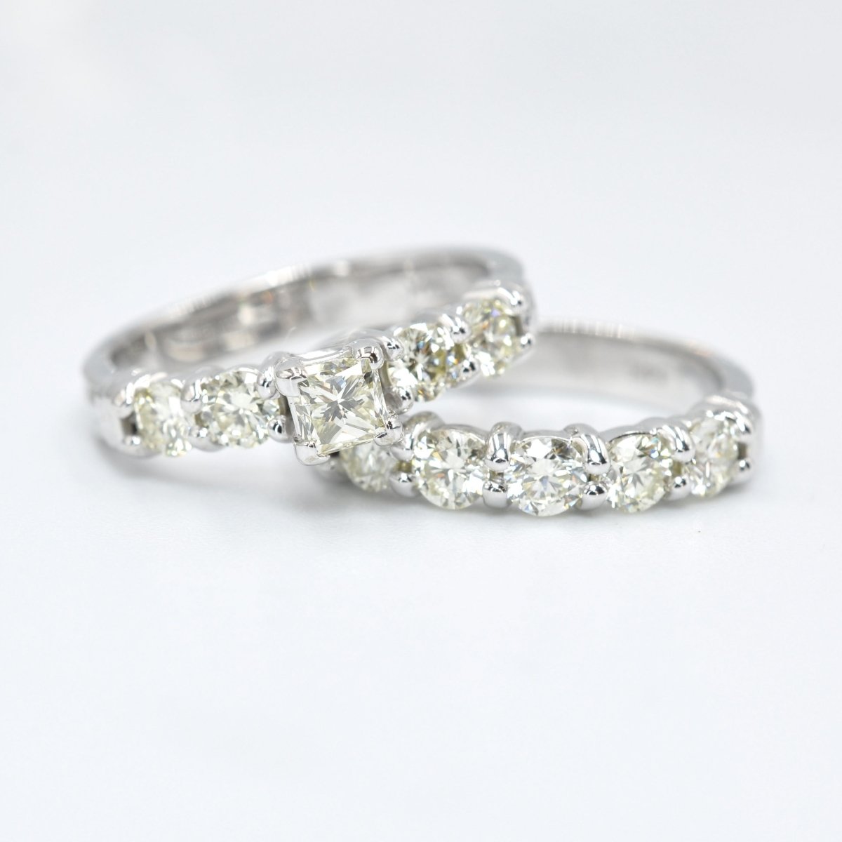 Cost-Effective 1.55CT Princess and Round Cut Diamond Bridal Set in 14KT White Gold - Primestyle.com