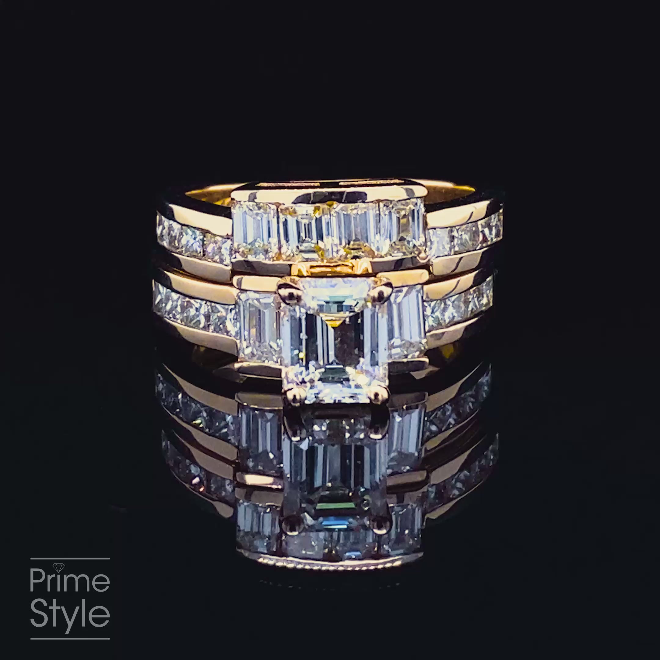 Certified 3.90CT Emerald and Princess Cut Diamond Bridal Set in 14KT Yellow Gold