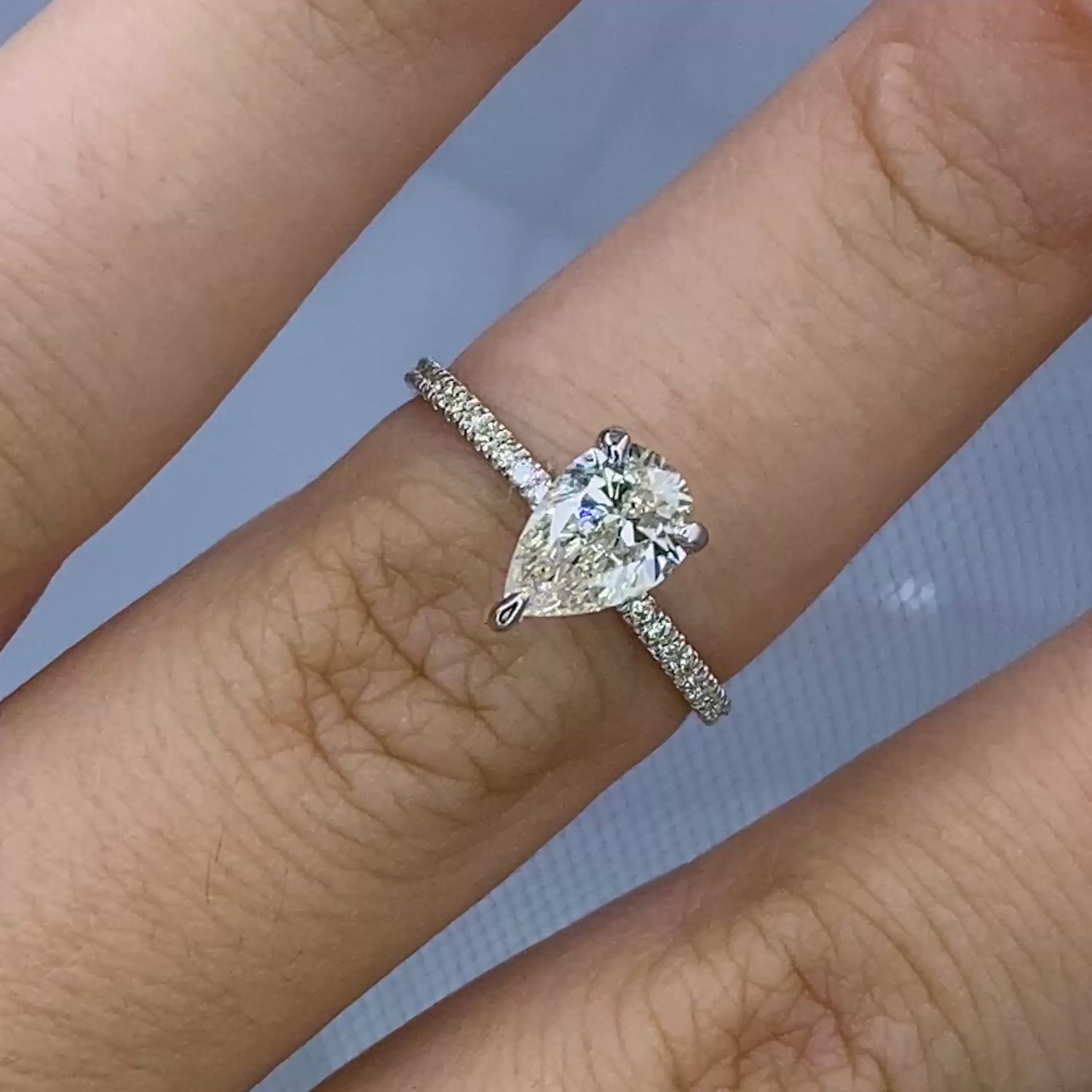 Certified 1.20CT Pear and Round Cut Diamond Engagement Ring in 14KT White Gold