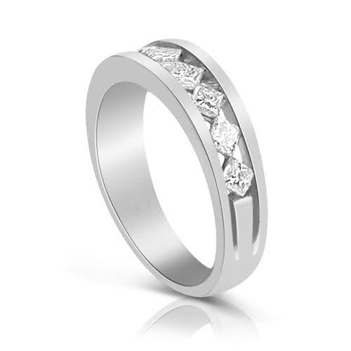 Delightful 0.90CT Princess Cut Diamond Wedding Band in 14KT White Gold - Primestyle.com
