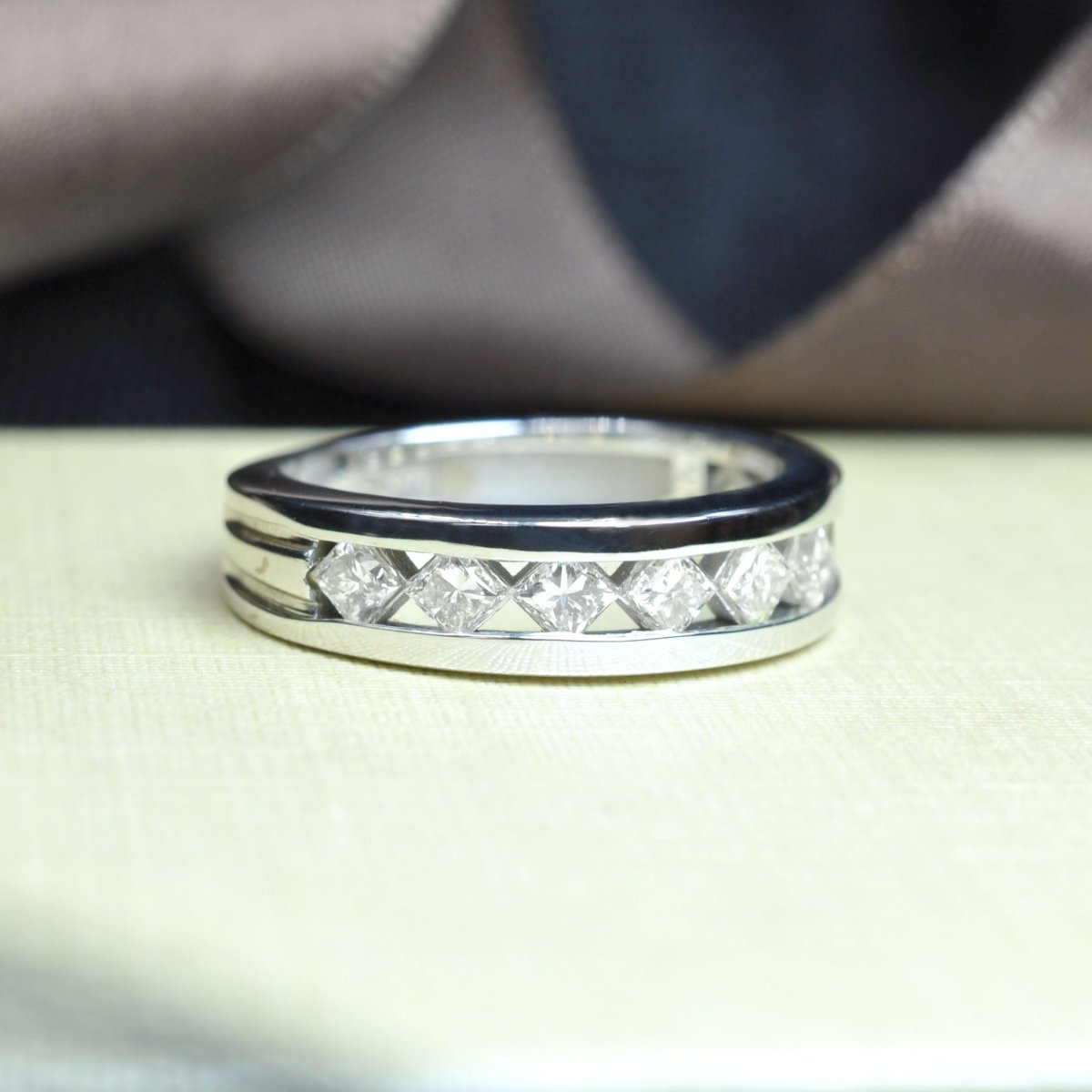Delightful 0.90CT Princess Cut Diamond Wedding Band in 14KT White Gold - Primestyle.com
