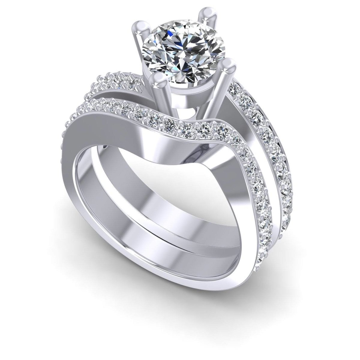 Delightful 1.05 CT Round Cut Diamond Bridal Set in 14KT White Gold - Primestyle.com