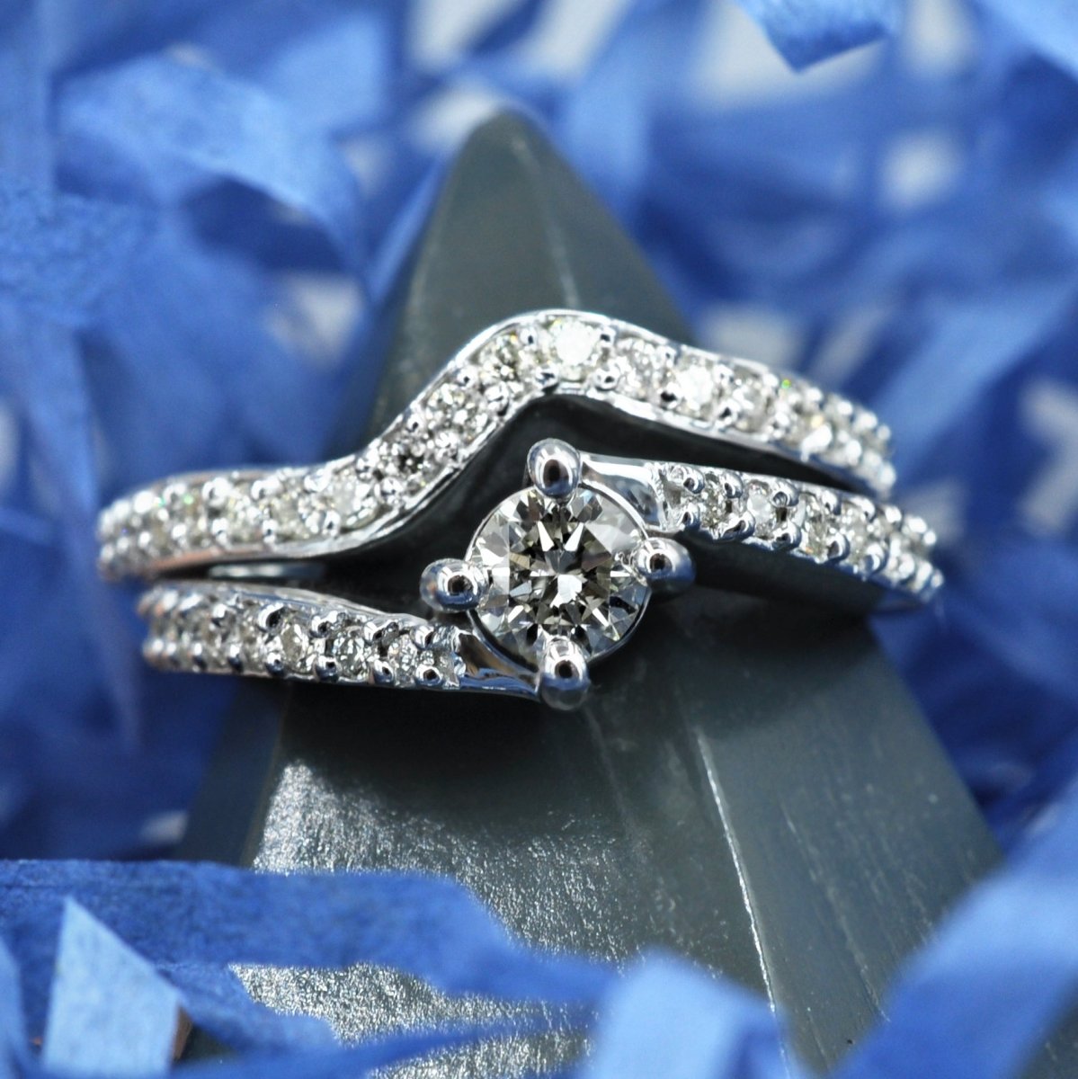 Delightful 1.05 CT Round Cut Diamond Bridal Set in 14KT White Gold