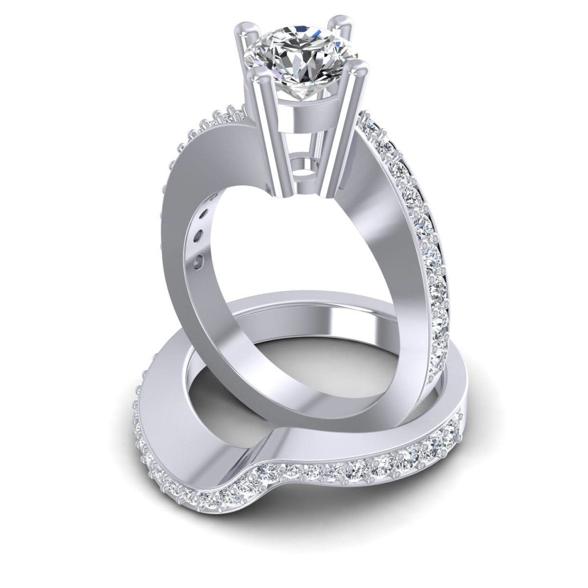 Delightful 1.05 CT Round Cut Diamond Bridal Set in 14KT White Gold - Primestyle.com