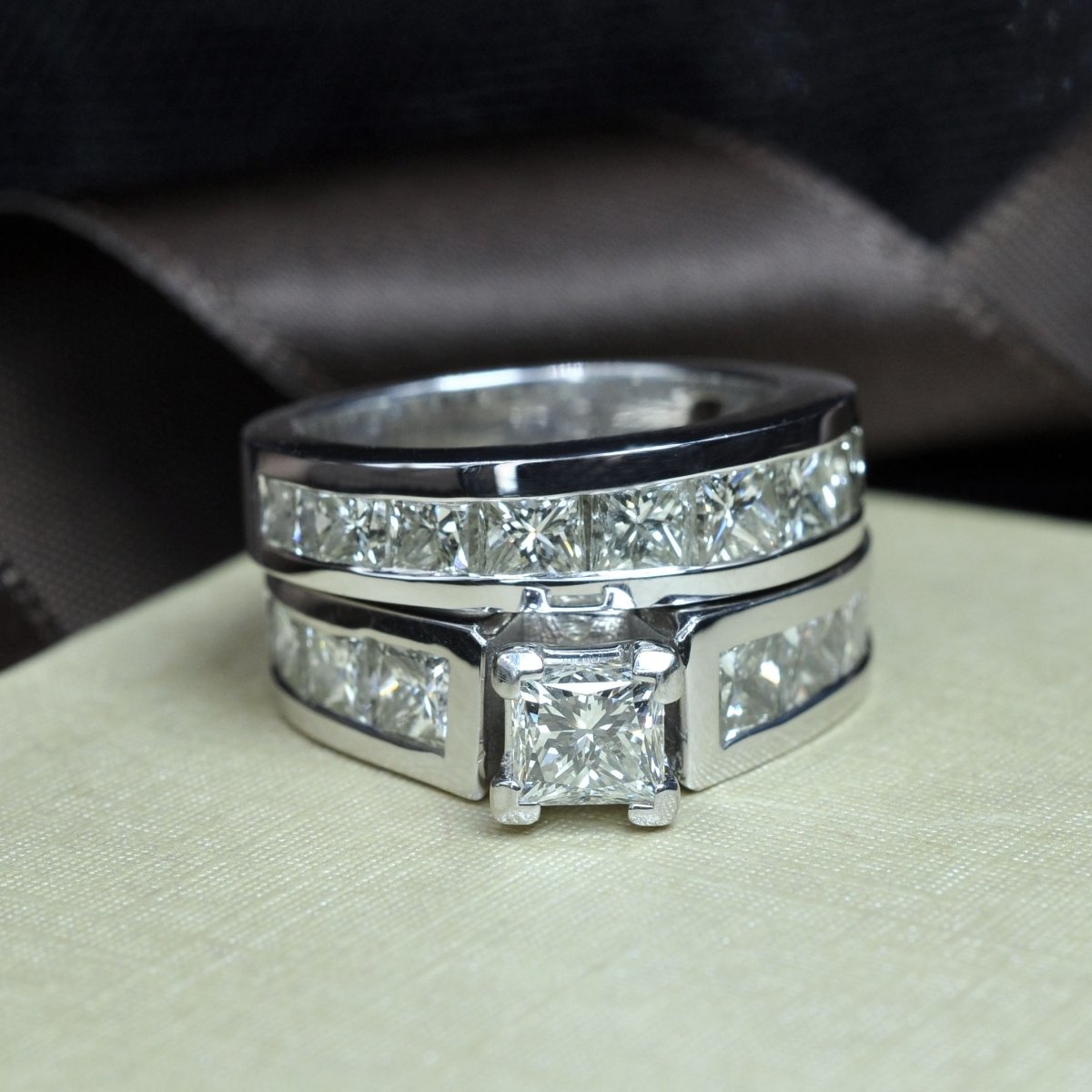 Delightful 5.70CT Princess Cut Diamond Bridal Set in 14KT White Gold - Primestyle.com