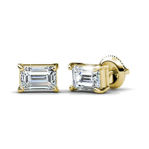 Distinctive 0.50CT Emerald Cut Diamond Stud Earrings in 14KT Yellow Gold - Primestyle.com