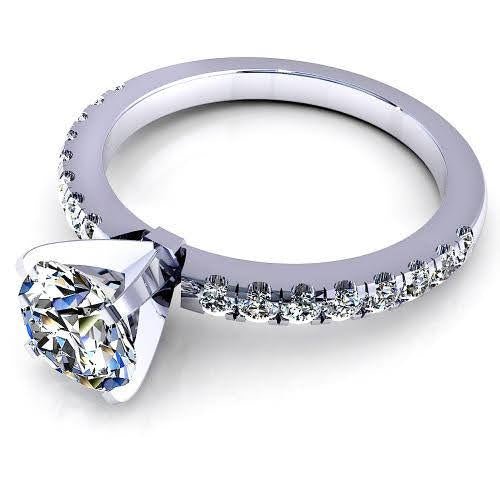 Distinctive 0.95 CT Round Cut Diamond Engagement Ring in 14KT White Gold - Primestyle.com