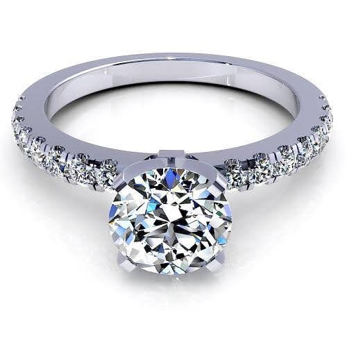 Distinctive 0.95 CT Round Cut Diamond Engagement Ring in 14KT White Gold - Primestyle.com
