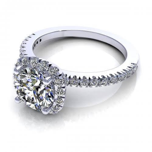 Distinctive 1.40 CT Round Cut Diamond Engagement Ring in 14 KT White Gold - Primestyle.com