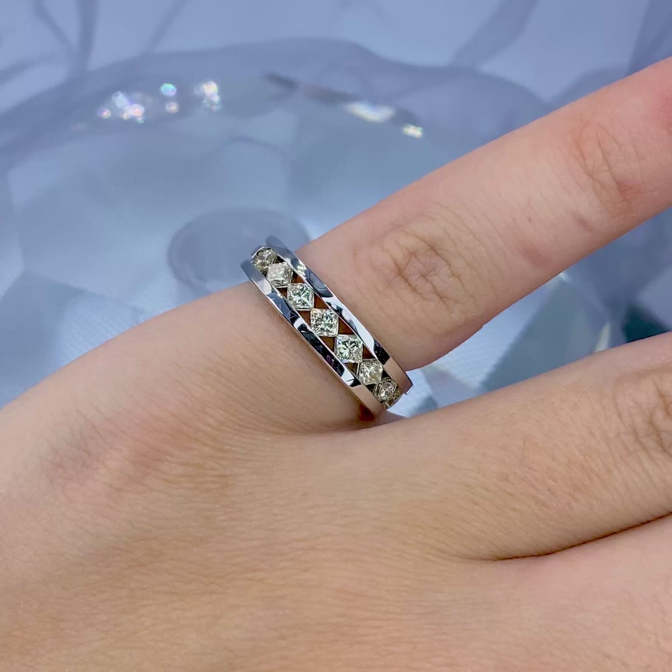 Delightful 0.90CT Princess Cut Diamond Wedding Band in 14KT White Gold