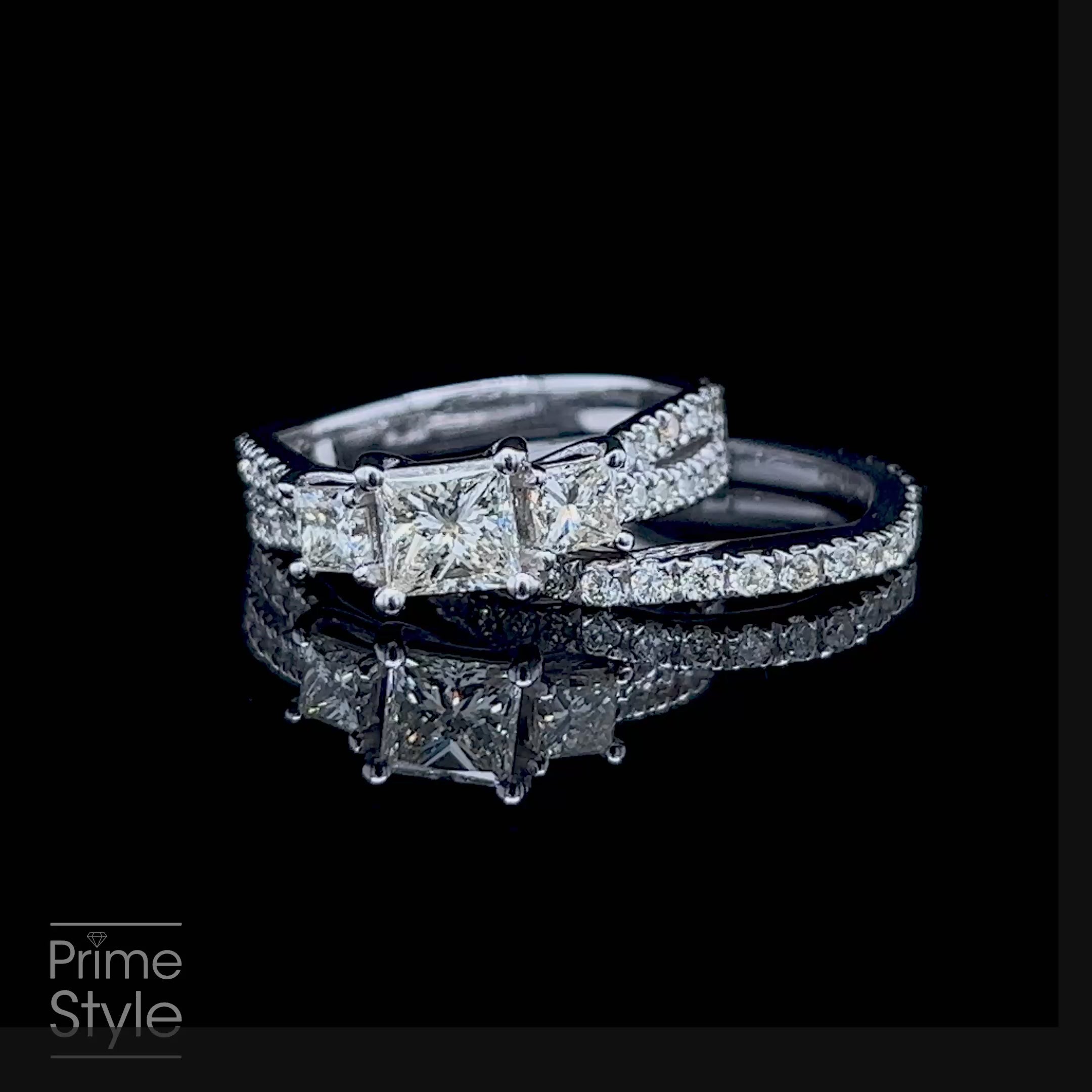 Certified 2.30 CT Round and Princess Cut Diamond Bridal Set in Platinum