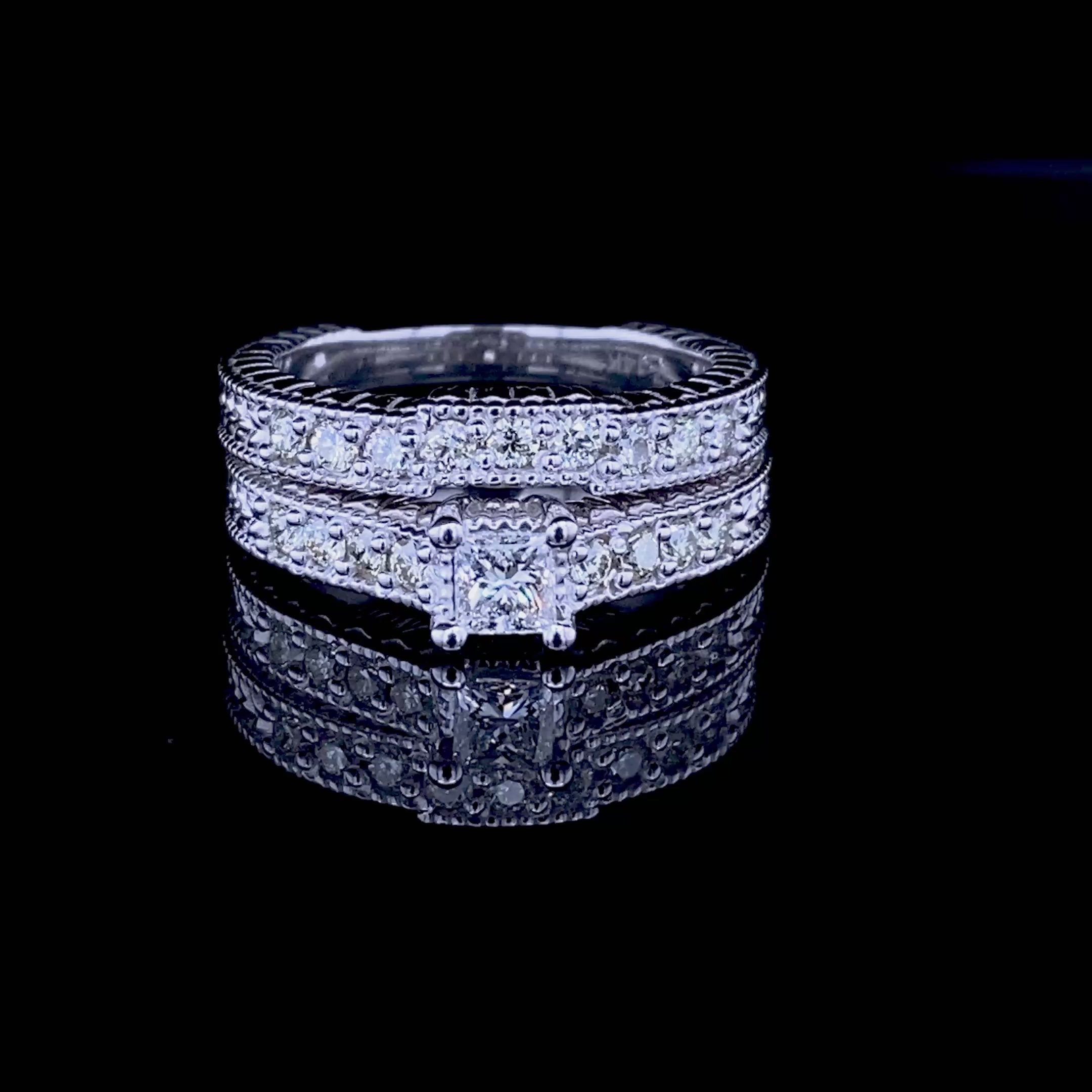 Risk-Free 1.00 CT Round Cut Diamond Bridal Set in 14KT White Gold
