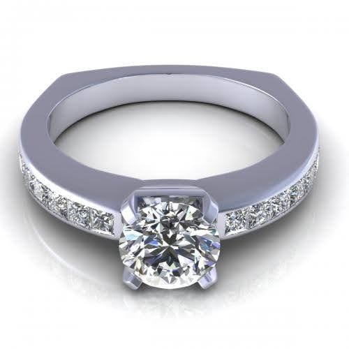 Ecstatic 1.05 CT Round and Princess Cut Diamond Engagement Ring in 14 KT White Gold - Primestyle.com