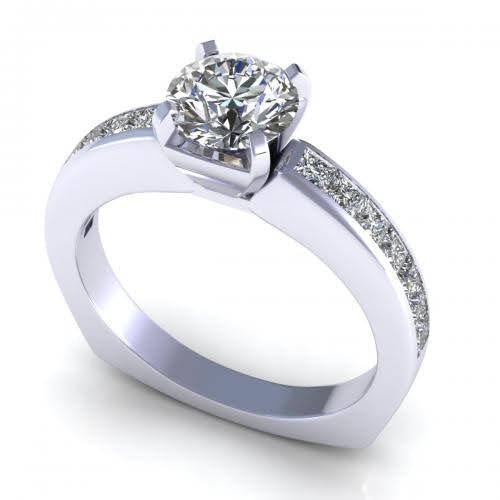 Ecstatic 1.05 CT Round and Princess Cut Diamond Engagement Ring in 14 KT White Gold