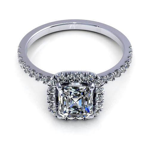 Ecstatic 1.45CT Asscher and Round Cut Diamond Engagement Ring in Platinum - Primestyle.com